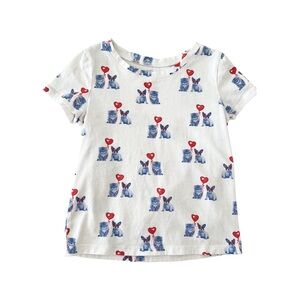 OshKosh B'gosh White and Blue Puppy & Kitten with Red Heart Print Tee | Girls 5T